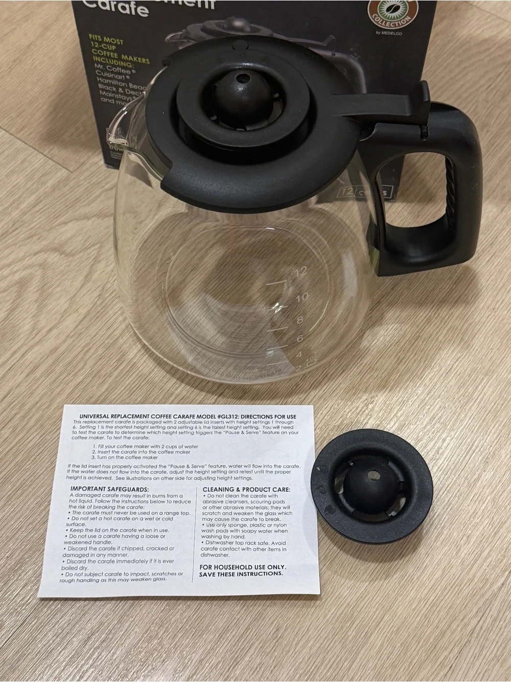 Café Brew Universal Replacement 12 cup Coffee Carafe Glass and Black New in Box
